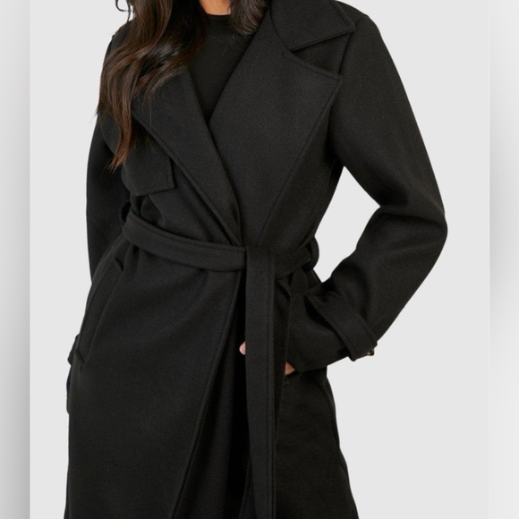 NWT Petite Belted Wool Look Trench Coat - Picture 3 of 9